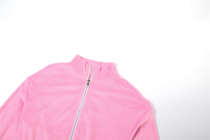 Plush Pink Velvet Tracksuit | Cozy Chic Fall & Winter Loungewear Set for Women