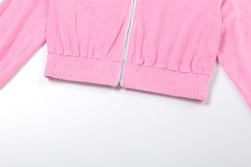 Plush Pink Velvet Tracksuit | Cozy Chic Fall & Winter Loungewear Set for Women