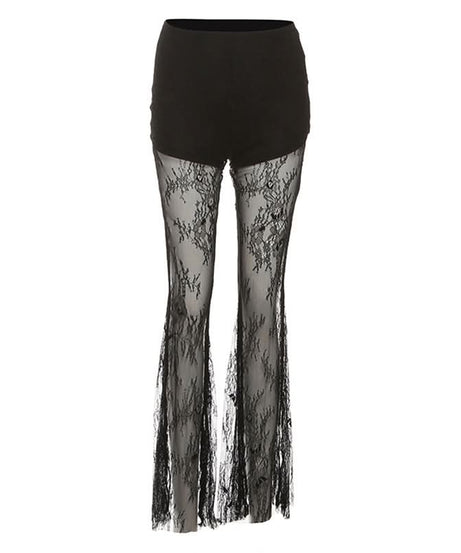 Allure & Elegance: Black High-Rise Sheer Lace Flare Pants - Your Go-To for Fall Evenings & Holiday Glam