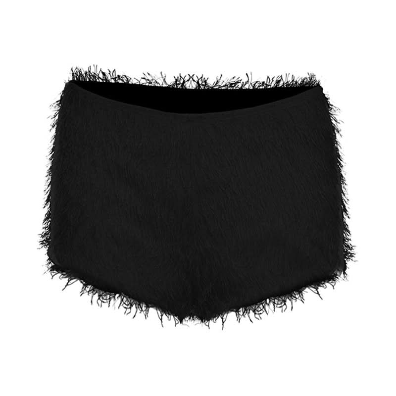 Whimsical Fluffy Low-Rise Shorts - Cozy Chic for Halloween & Holiday Parties
