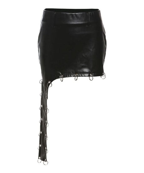 Rebel Chic Asymmetric Faux Leather O-Ring Mini Skirt - Edgy Fall & Halloween Style
