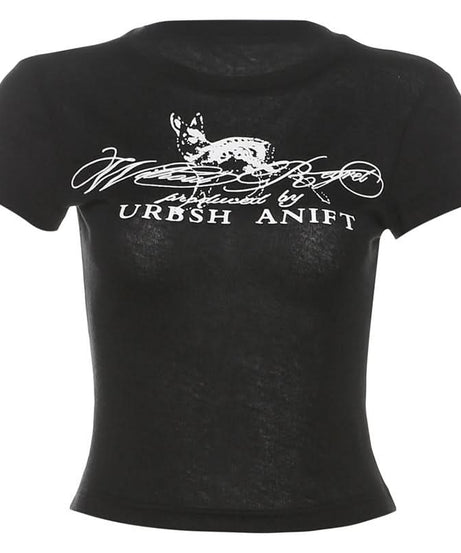 Edgy Y2K Graphic Crop Top - Chic Black Tee for Fall Street Style