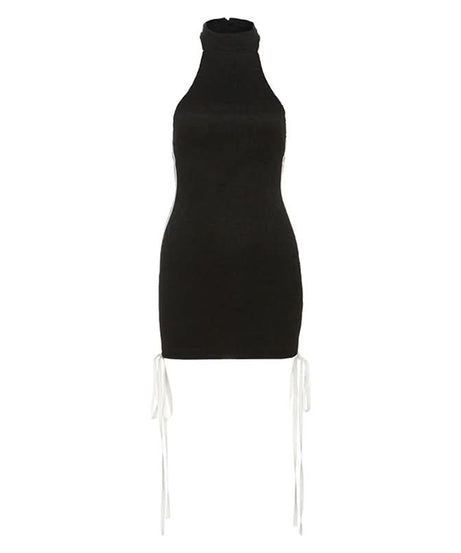 Siren Red Halter Bodycon Mini Dress with Lace Texture & Sporty Stripes - Your Bold Statement for Fall & Holiday Parties