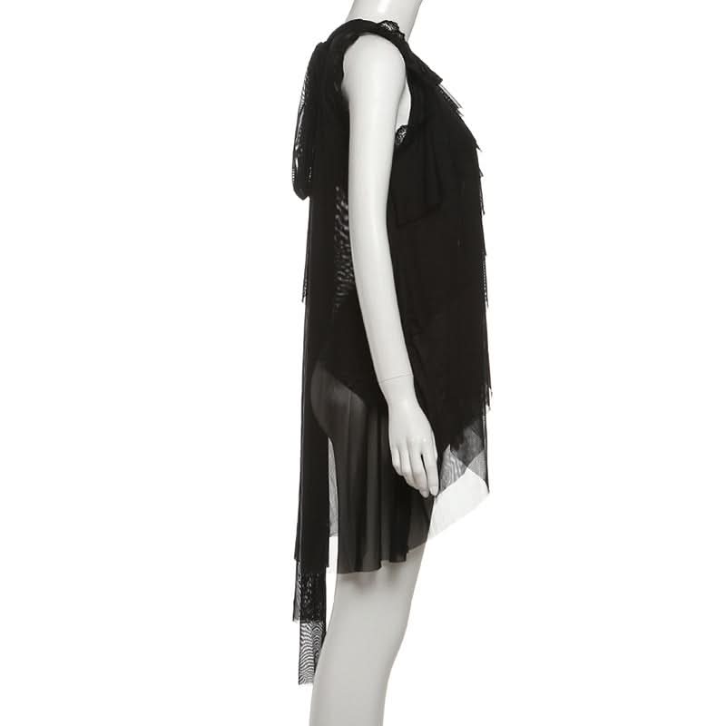Effortless Chic: Black Tiered Ruffle Tunic with Lace & Sheer Accents - Perfect for Fall & Holiday Parties