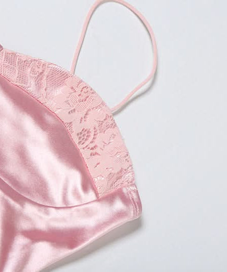 Glam Pink Satin & Lace Bustier Crop Top & Mini Skirt Set - Fall Party & Date Night Essential