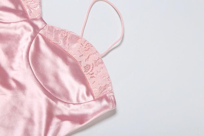 Glam Pink Satin & Lace Bustier Crop Top & Mini Skirt Set - Fall Party & Date Night Essential