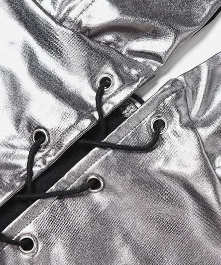 Sleek Metallic Halter Lace-Up Top - Edgy Y2K Style for Fall Parties & Night Outs