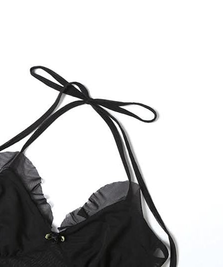 Sultry Black Sheer Ruffle Halter Top – Your Chic Fall & Halloween Statement Piece