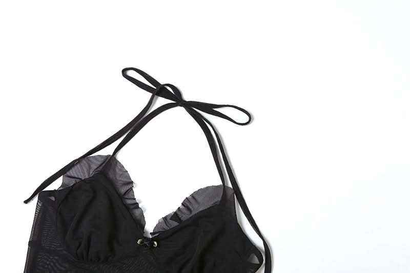 Sultry Black Sheer Ruffle Halter Top – Your Chic Fall & Halloween Statement Piece