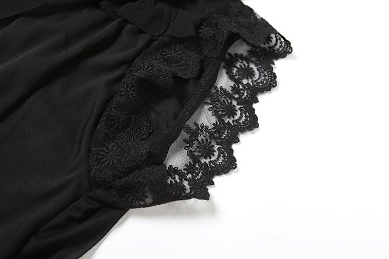 Effortless Chic: Black Tiered Ruffle Tunic with Lace & Sheer Accents - Perfect for Fall & Holiday Parties