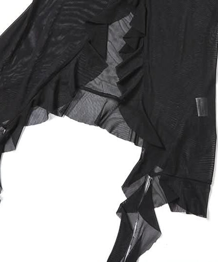 Sultry Black Sheer Ruffle Halter Top – Your Chic Fall & Halloween Statement Piece
