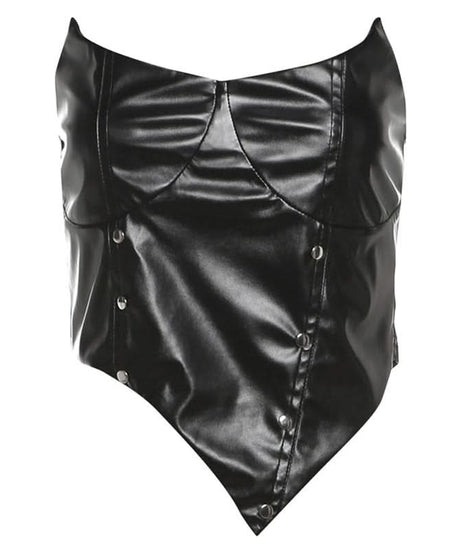 Sultry Black Faux Leather Corset Top | Edgy Strapless Bustier for Halloween & Fall Parties
