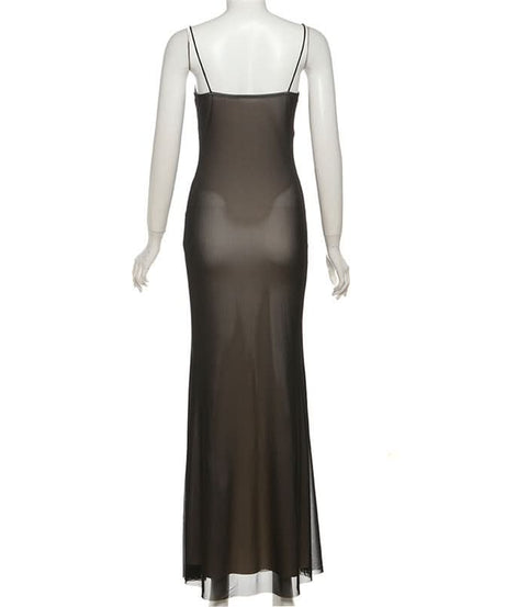 Fierce Faux Leather & Sheer Mesh Maxi Dress - Fall Party Glam