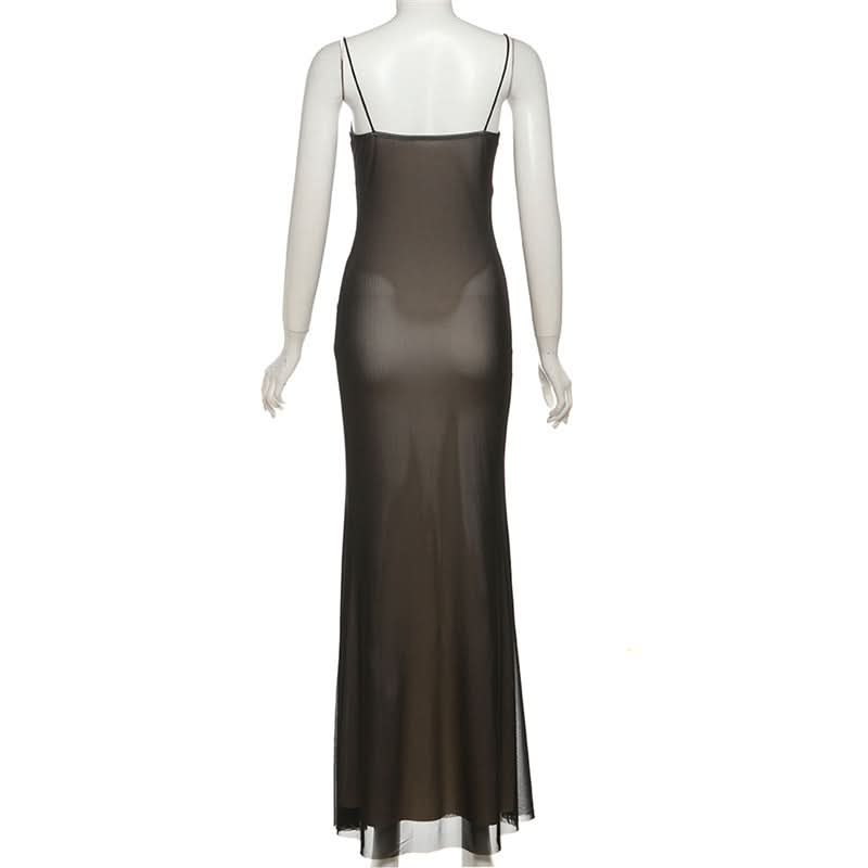 Fierce Faux Leather & Sheer Mesh Maxi Dress - Fall Party Glam