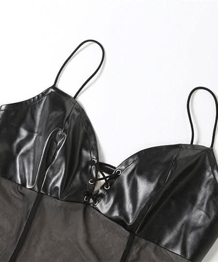 Fierce Faux Leather & Sheer Mesh Maxi Dress - Fall Party Glam