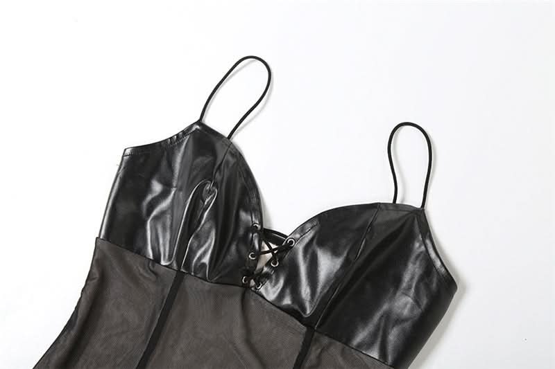 Fierce Faux Leather & Sheer Mesh Maxi Dress - Fall Party Glam