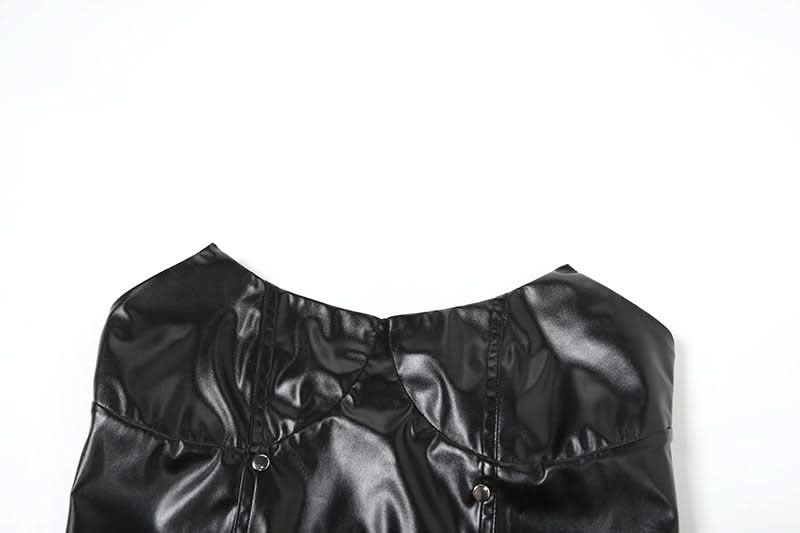 Sultry Black Faux Leather Corset Top | Edgy Strapless Bustier for Halloween & Fall Parties