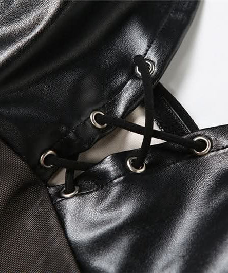 Fierce Faux Leather & Sheer Mesh Maxi Dress - Fall Party Glam