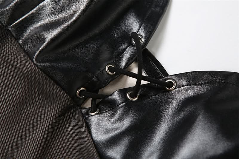 Fierce Faux Leather & Sheer Mesh Maxi Dress - Fall Party Glam