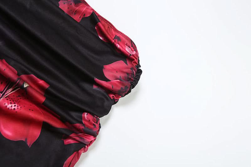 Striking Red Floral Ruched Maxi Skirt Set - Effortless Two-Piece Chic for Fall & Resort