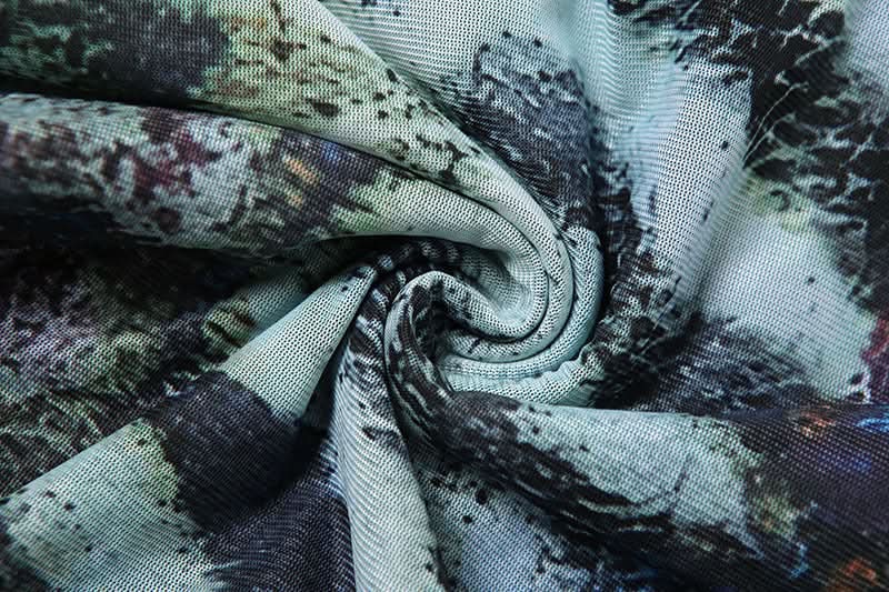 Sultry Escape: Abstract Zebra Mesh Cutout Maxi Dress - Self-Tie Halter