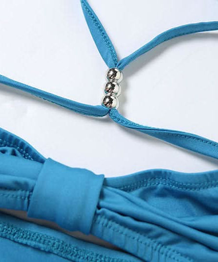 Electric Blue Ruched Halter Off-Shoulder Mini Skirt Set | Fall Party & Night Out Co-ord