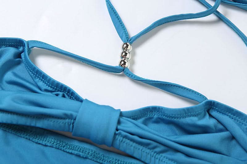 Electric Blue Ruched Halter Off-Shoulder Mini Skirt Set | Fall Party & Night Out Co-ord