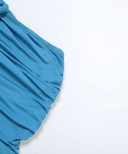 Electric Blue Ruched Halter Off-Shoulder Mini Skirt Set | Fall Party & Night Out Co-ord