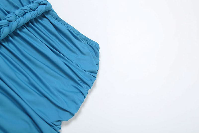 Electric Blue Ruched Halter Off-Shoulder Mini Skirt Set | Fall Party & Night Out Co-ord