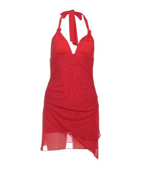 Siren Red Halter V-Neck Mini Dress - Your Fall & Halloween Party Showstopper