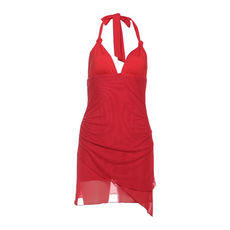 Siren Red Halter V-Neck Mini Dress - Your Fall & Halloween Party Showstopper