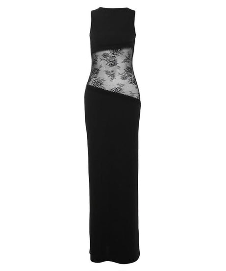Black Lace Illusion Maxi Dress | Backless Glamour for Fall & Holiday Parties