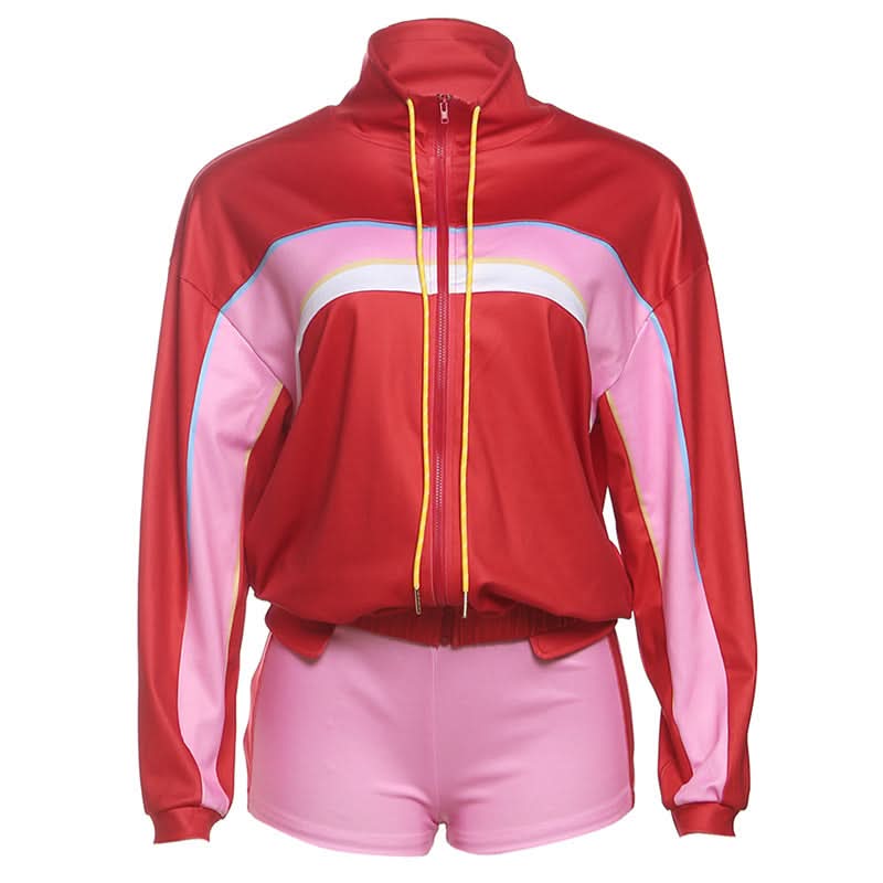 Y2K Retro Colorblock Track Jacket & Shorts Set - Vibrant Athleisure Co-ord for Women
