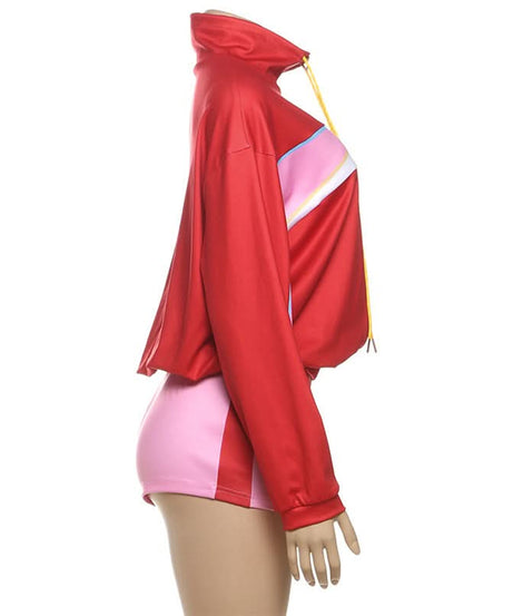 Y2K Retro Colorblock Track Jacket & Shorts Set - Vibrant Athleisure Co-ord for Women