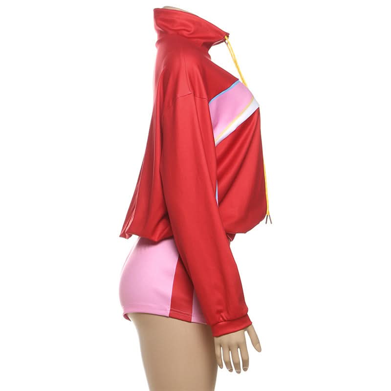 Y2K Retro Colorblock Track Jacket & Shorts Set - Vibrant Athleisure Co-ord for Women