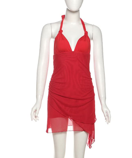 Siren Red Halter V-Neck Mini Dress - Your Fall & Halloween Party Showstopper