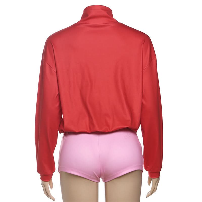 Y2K Retro Colorblock Track Jacket & Shorts Set - Vibrant Athleisure Co-ord for Women