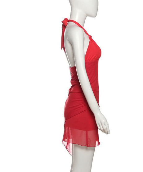 Siren Red Halter V-Neck Mini Dress - Your Fall & Halloween Party Showstopper