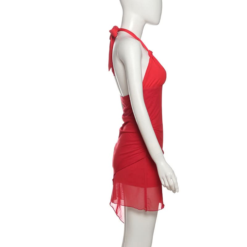Siren Red Halter V-Neck Mini Dress - Your Fall & Halloween Party Showstopper