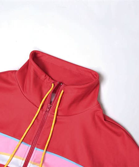 Y2K Retro Colorblock Track Jacket & Shorts Set - Vibrant Athleisure Co-ord for Women