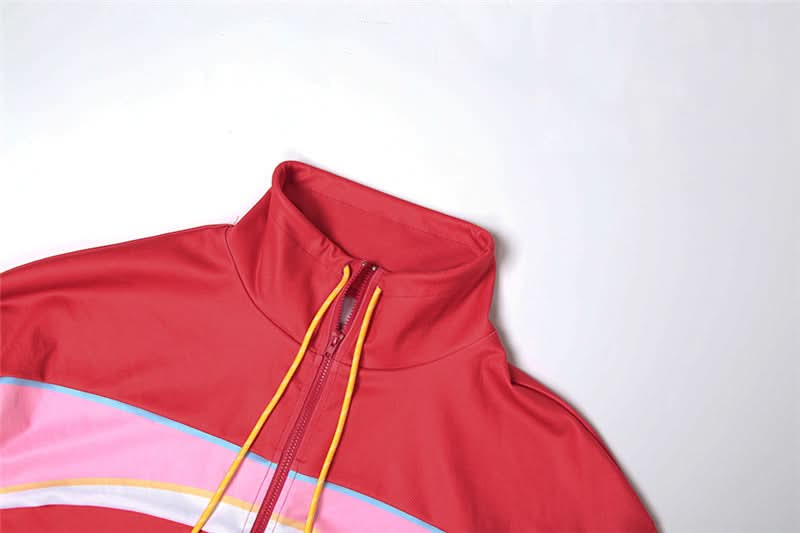 Y2K Retro Colorblock Track Jacket & Shorts Set - Vibrant Athleisure Co-ord for Women