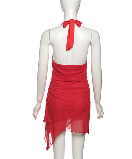 Siren Red Halter V-Neck Mini Dress - Your Fall & Halloween Party Showstopper
