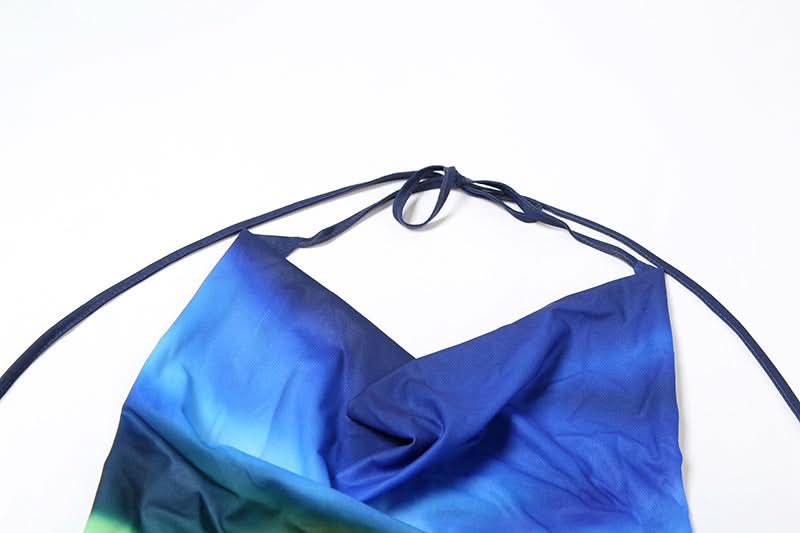 Vibrant Sunset Ombre Halter Crop Top & Maxi Skirt Set - Your Go-To for Fall Getaways & Resort Style