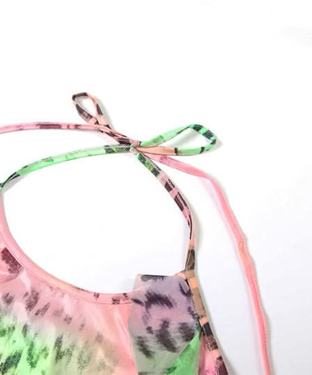 Y2K Rainbow Leopard Halter Maxi Dress - Vibrant Asymmetrical Ruffle Party & Resort Ready