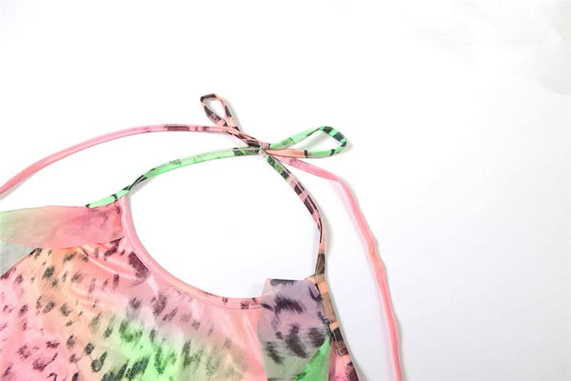 Y2K Rainbow Leopard Halter Maxi Dress - Vibrant Asymmetrical Ruffle Party & Resort Ready