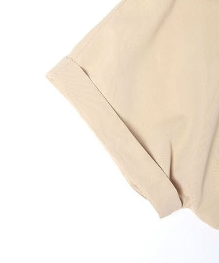 Effortless Chic: Khaki Crop Button-Up & Black High-Waist Shorts Set – Your Perfect Fall Comfort