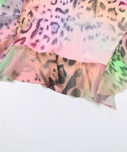 Y2K Rainbow Leopard Halter Maxi Dress - Vibrant Asymmetrical Ruffle Party & Resort Ready