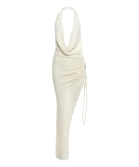 Chic Halter Cowl Neck Ruched Midi Dress - Your Go-To for Fall Events & Holiday Escapes