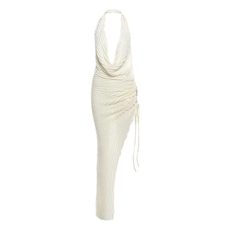 Chic Halter Cowl Neck Ruched Midi Dress - Your Go-To for Fall Events & Holiday Escapes