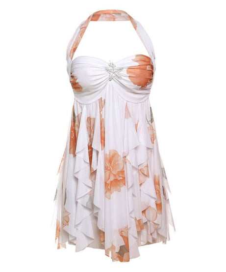 Autumn Glow Halter Floral Ruffle Mini Dress - Effortless Chic for Fall & Holiday Parties